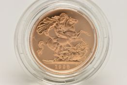 ROYAL MINT FULL GOLD PROOF SOVEREIGN COIN QUEEN ELIZABETH II 1998, .916 fine, 7.98 gram, 22.05mm,