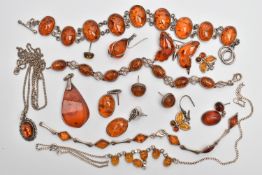 ASSORTED AMBER JEWELLERY, to include two necklaces, two bracelets, two pairs of earrings a