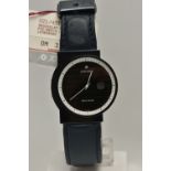 A GENTS 'JUNGHAN MEGA SOLAR' WRISTWATCH, round black dial signed 'Junghan Mega Solar', small baton