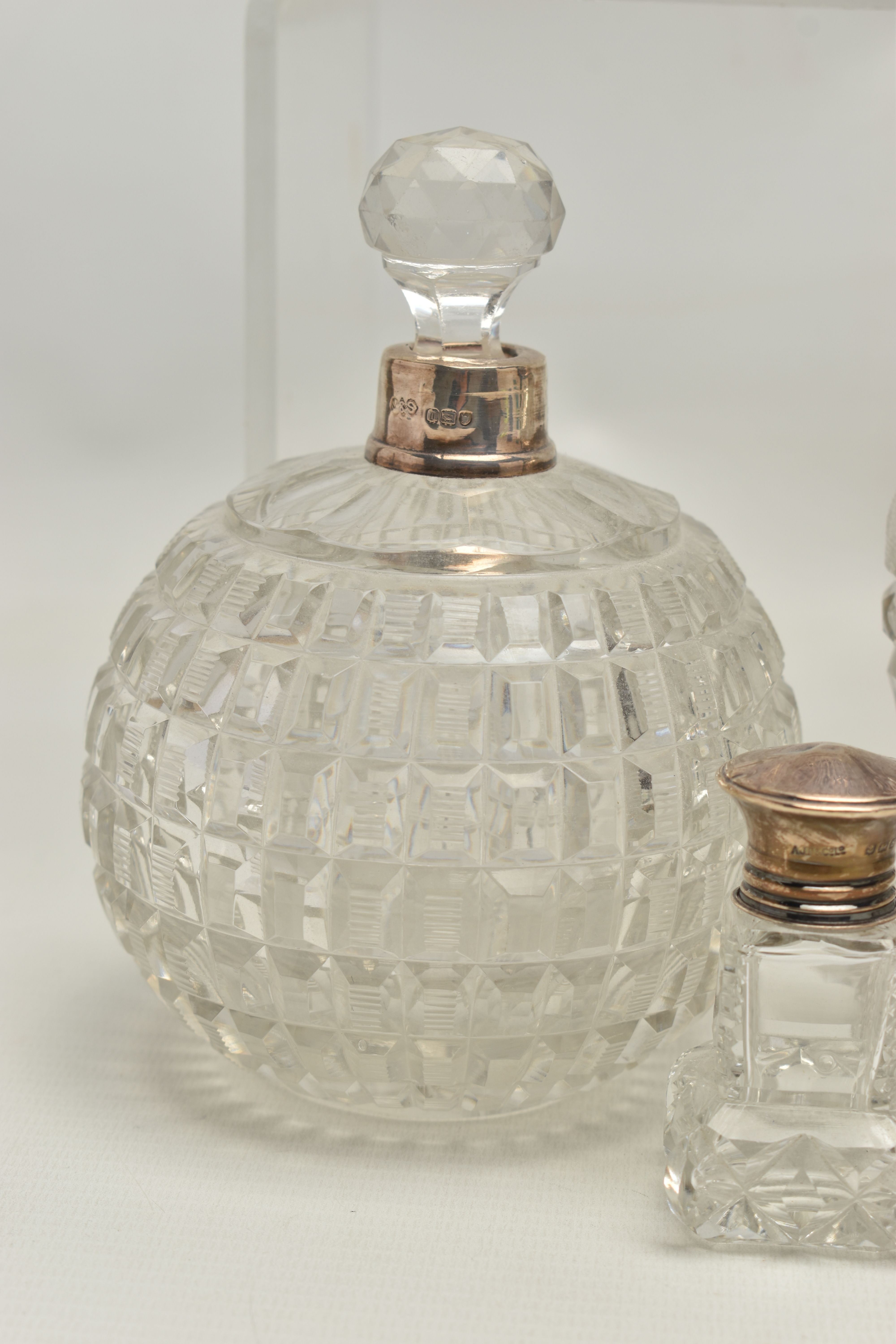 FOURTEEN LATE 19TH AND EARLY 20TH CENTURY SILVER MOUNTED SCENT BOTTLES, various shapes and sizes - Image 2 of 10