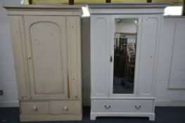 A VICTORIAN PAINTED PINE SINGLE DOOR WARDROBE, over two drawers, width 125cm x depth 53cm x height