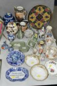 A GROUP OF 19TH CENTURY PORCELAIN, NORTITAKE PORCELAIN AND WEDGWOOD JASPERWARE, comprising a