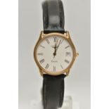 A GENTS 'LONGINES' QUARTZ WRISTWATCH, round white dial signed 'Longines quartz', Roman numerals,