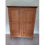 A MODERN CHERRYWOOD DOUBLE DOOR WARDROBE, with seven drawers, width 150cm x depth 61cm x height