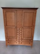 A MODERN CHERRYWOOD DOUBLE DOOR WARDROBE, with seven drawers, width 150cm x depth 61cm x height