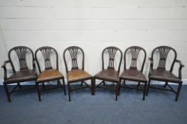 A SET OF SIX EARLY 20TH CENTURY MAHOGANY CHAIRS, with a pierced splat back, and leather drop in seat