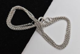 AN 18CT WHITE GOLD WHEAT CHAIN, fitted with a spring clasp, hallmarked 18ct Birmingham, length