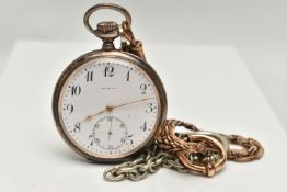 A SILVER 'ZENITH' OPEN FACE POCKET WATCH, hand wound movement, white dial signed 'Zenith', Arabic