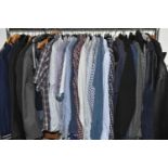ONE BOX AND ONE RAIL OF GENTLEMEN'S CLOTHING, to include a black leather jacket by Akaso size XL,