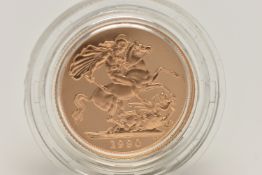 ROYAL MINT FULL GOLD PROOF SOVEREIGN COIN QUEEN ELIZABETH II 1990, .916 fine, 7.98 gram, 22.05mm