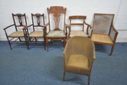 A SELECTION OF VARIOUS ARMCHAIRS, of various styles, material and ages, to include a Lloyd loom