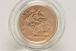 ROYAL MINT FULL GOLD PROOF SOVEREIGN COIN QUEEN ELIZABETH II 2000, .916 fine, 7.98 gram, 22.05mm,