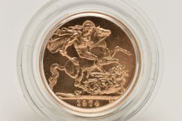 ROYAL MINT FULL GOLD SOVEREIGN COIN QUEEN ELIZABETH II 1974, .916 fine, 7.98 gram, 22.05mm,