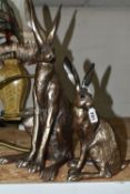 A PAIR OF FRITH SCULPTURE BRONZED 'HARES', comprising 'Sitting Hare' and Howard Hare', height 39cm