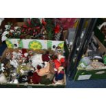 THREE BOXES AND LOOSE SEWING INTEREST AND CHRISTMAS DECORATIONS, to include sewing needles, pins,