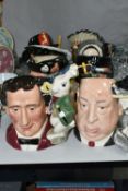 NINE ROYAL DOULTON LARGE CHARACTER JUGS, comprising 'Lewis Carroll' D7096, 'Alfred Hitchcock'