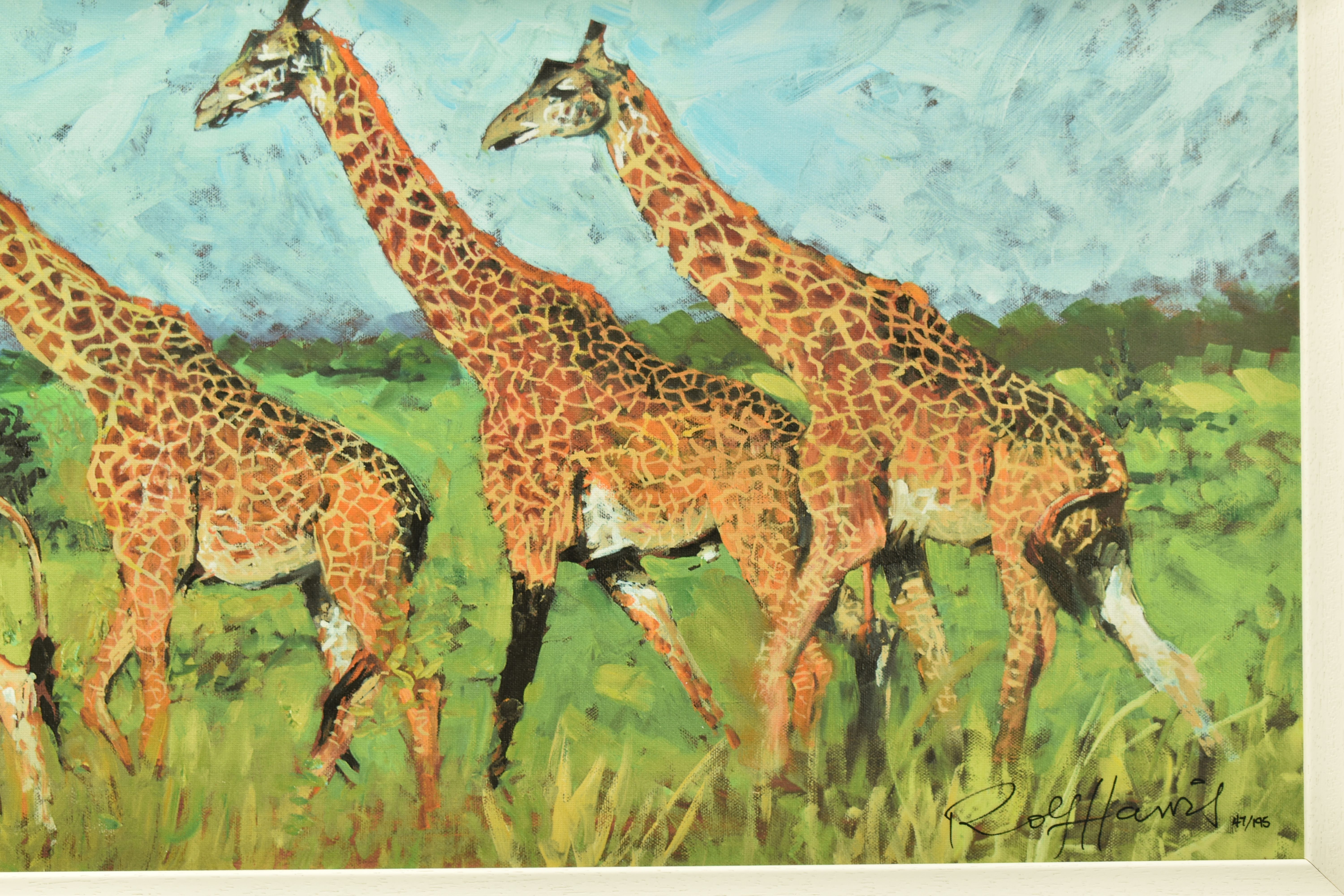 ROLF HARRIS (AUSTRALIAN 1930-2023) 'FOUR GIRAFFES' a limited edition print on board, 47/195 no - Image 3 of 8