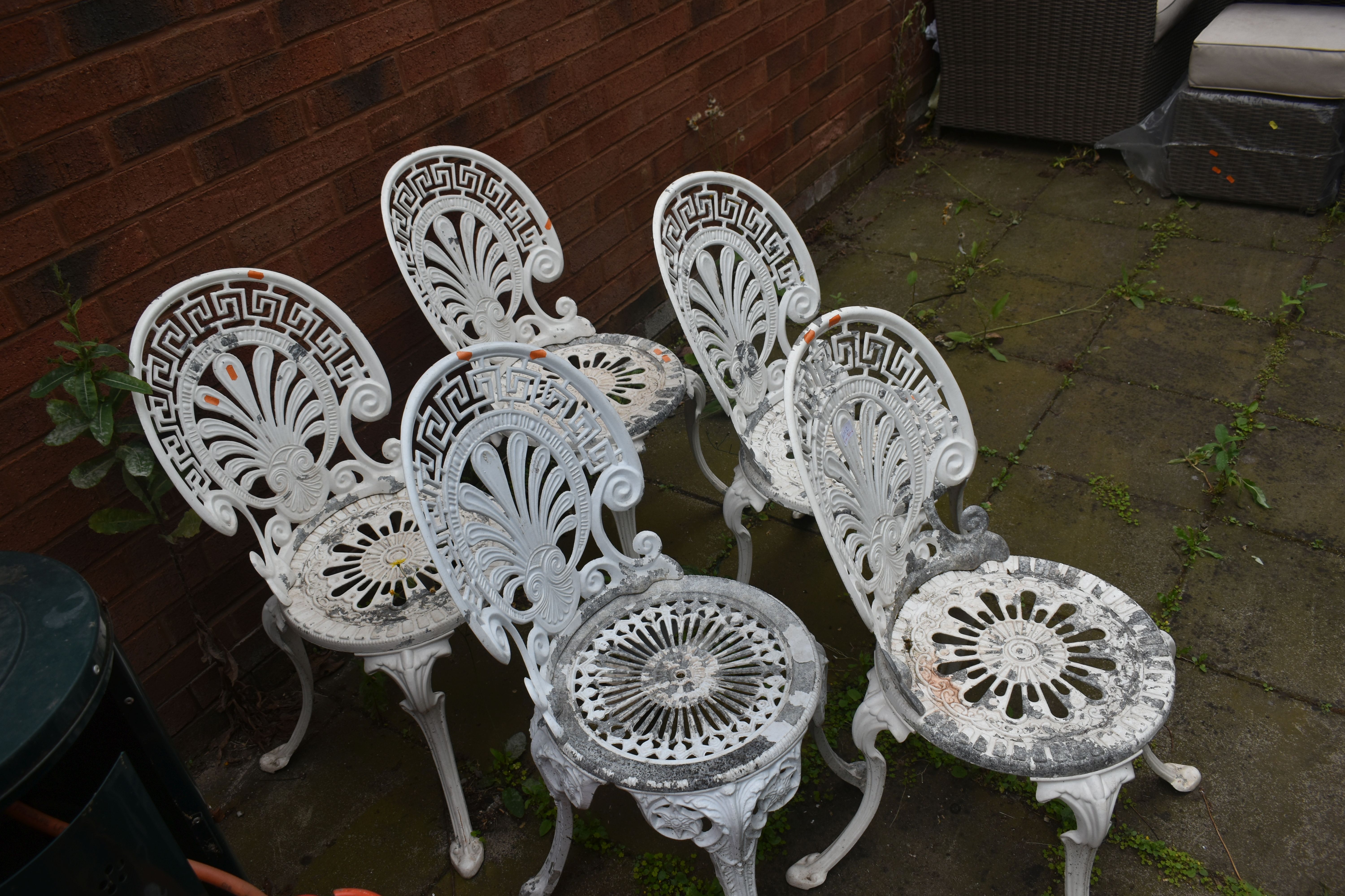 A SET OF FIVE WHITE PAINTED ALUMINIUM GARDEN CHAIRS (condition report: -paint peeling to all - Image 2 of 2