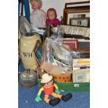 FOUR BOXES OF MISCELLANEOUS SUNDRIES AND EPHEMERA, to include a leatherbound family Bible, 1950's