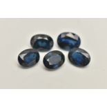 FIVE LOOSE OVAL CUT SAPPHIRES, deep blue sapphires, each approximately weighing between 1.15ct to