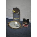 A SELECTION OF DISTRESSED GILTWOOD WALL MIRRORS, to include a two oval giltwood wall mirrors, and an
