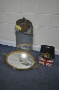 A SELECTION OF DISTRESSED GILTWOOD WALL MIRRORS, to include a two oval giltwood wall mirrors, and an
