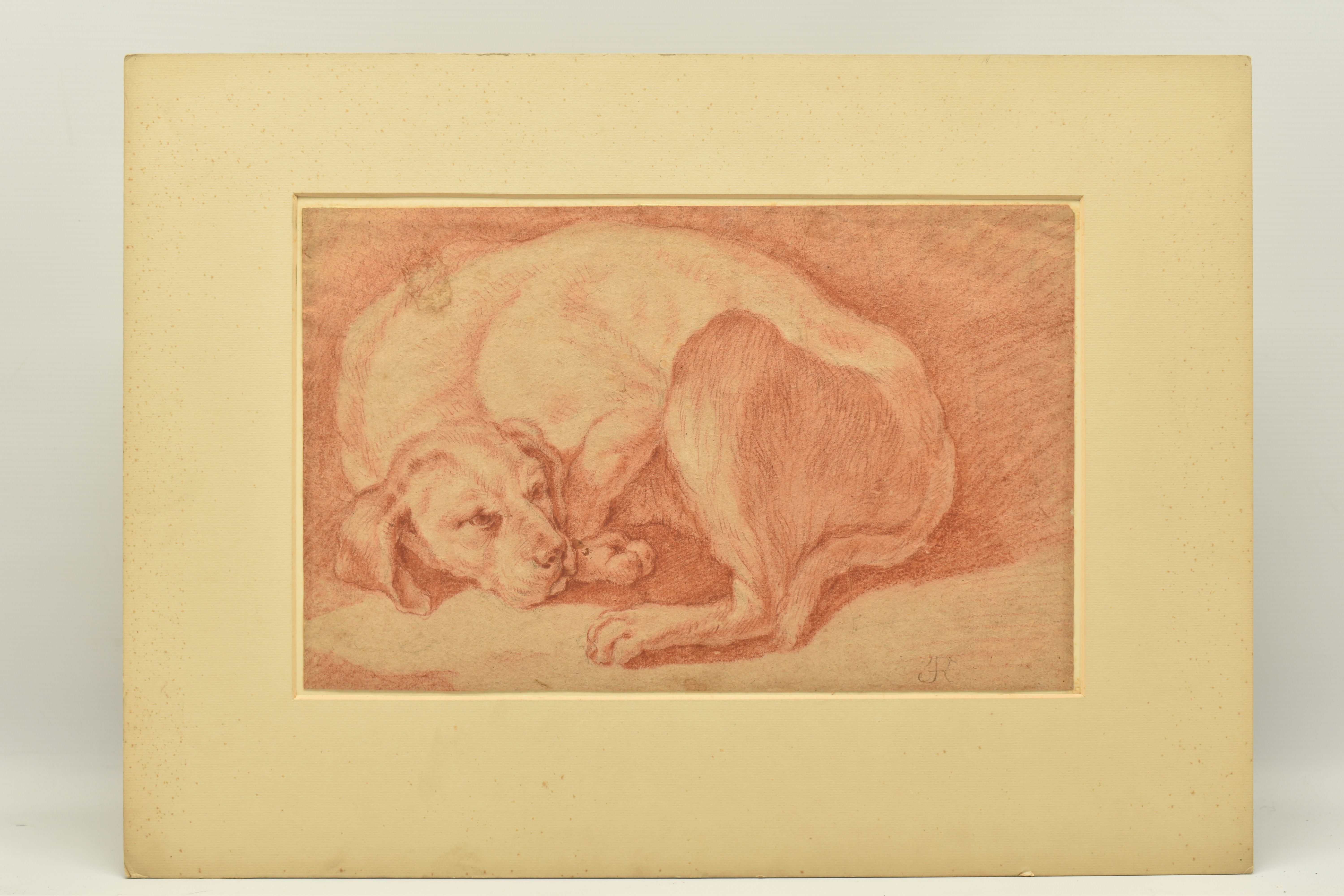 JOHANN HEINRICH ROOS (1631-1685) A RESTING DOG, initialled bottom right, red chalk on paper,