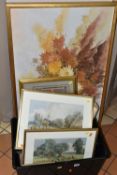 A QUANTITY OF PAINTINGS AND PRINTS ETC, to include an unsigned 20th century watercolour depicting
