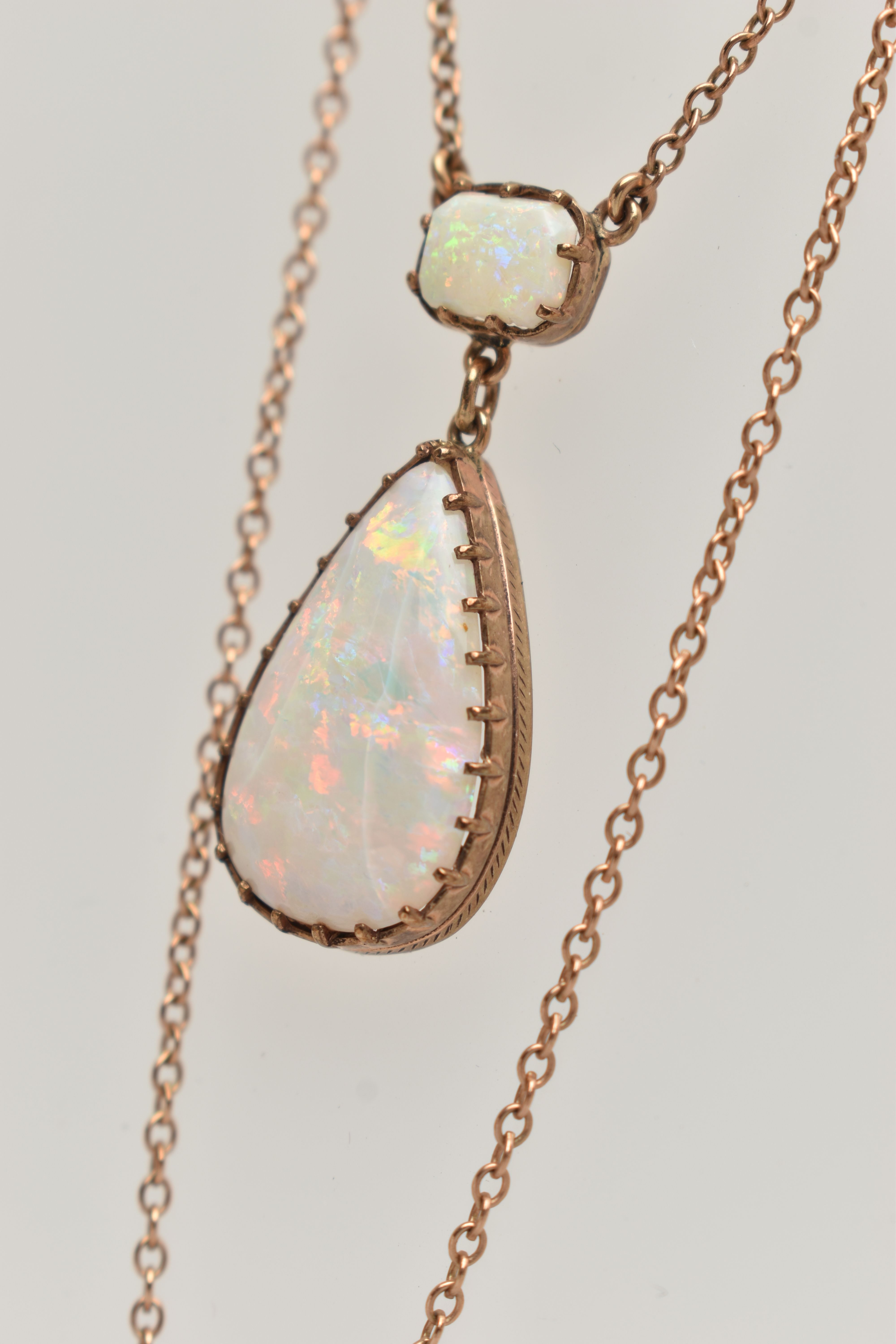 AN OPAL PENDANT NECKLACE, pear cut opal cabochon measuring approximately 22.3mm x 14.4mm, claw set - Image 4 of 5