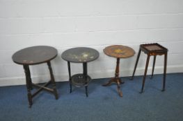 A 19TH CENTURY MAHOGANY STAND, with a wavy gallery top, brushing slide, on splayed legs, 29cm