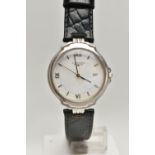 A GENTS 'LONGINES' QUARTZ WRISTWATCH, round white dial signed 'Longines', Roman numeral twelve,