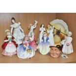 A COLLECTION OF ROYAL DOULTON FIGURINES AND OTHER ITEMS, to include nine figurines: Tinkle Bell