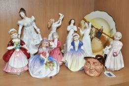 A COLLECTION OF ROYAL DOULTON FIGURINES AND OTHER ITEMS, to include nine figurines: Tinkle Bell