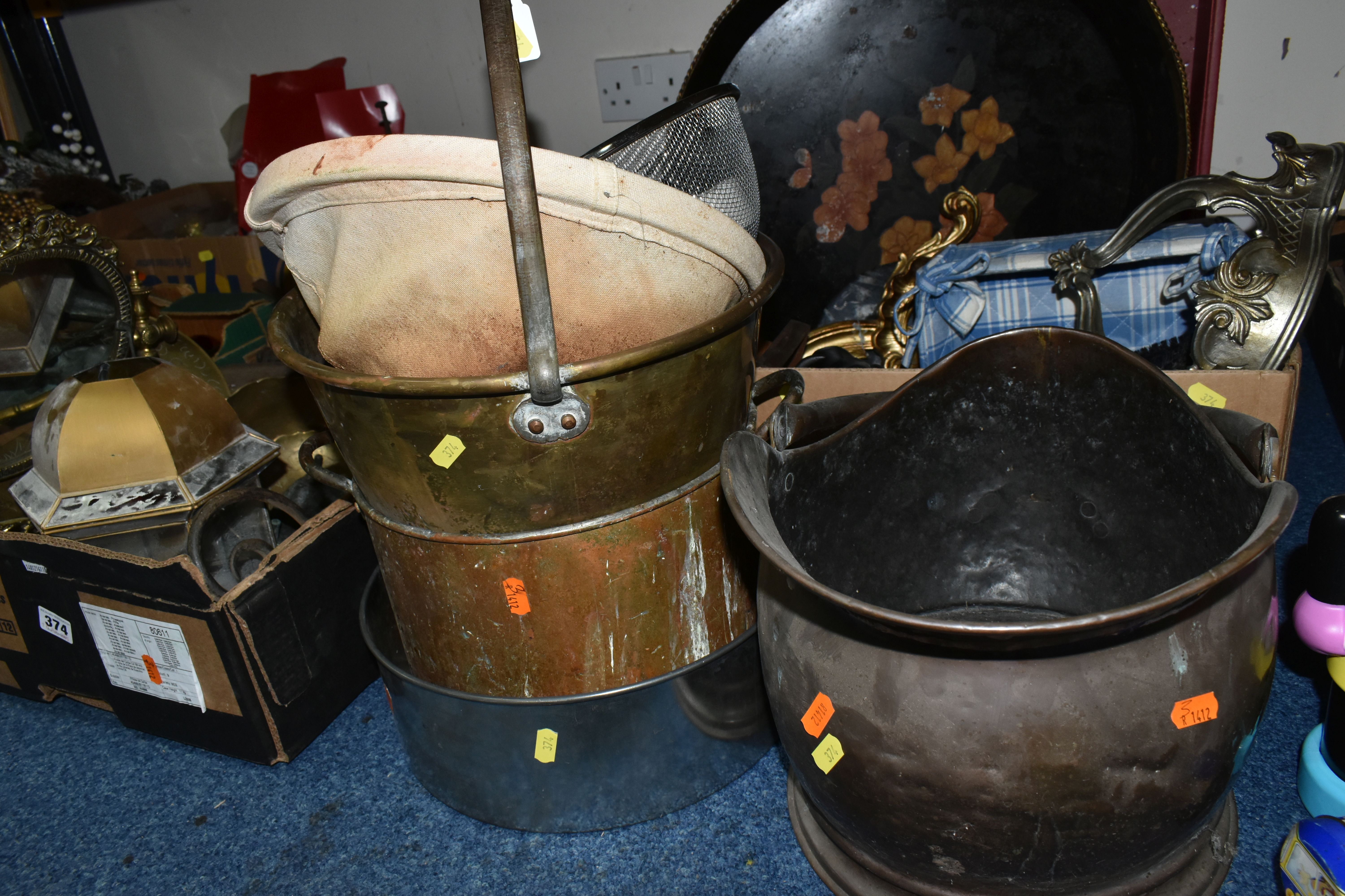 TWO BOXES AND LOOSE METAL WARES AND SUNDRY ITEMS, to include a copper helmet shaped coal scuttle, - Image 2 of 6