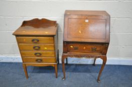 A WALNUT LADIES BUREAU, with a fall front door, above a single drawer, on cabriole legs, width