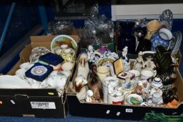 FOUR BOXES AND LOOSE CERAMICS AND GLASS WARES, to include a Beswick Benjamin Bunny figure, a