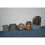 AN ART DECO BATHROOM MIRROR, with twin chrome holders, along with a Victorian swing mirror, a