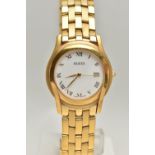 A LADYS 'GUCCI' QUARTZ WRISTWATCH, round white dial signed 'Gucci', Roman numerals, date window at