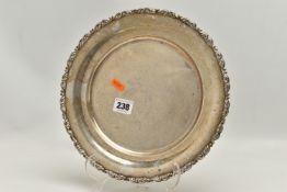 AN EGYPTIAN WHITE METAL WAITER, personal engraving to the reverse reads 'To Mrs Elizabeth Carr