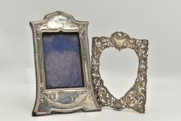 A SILVER MOUNTED FRAME AND SILVER FRAME MOUNT, the Edwardian silver frame with embossed swag and