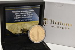 A HATTONS 2019 MOON LANDING 11 SIDED GOLD PROOF FIVE SOVEREIGNS $50, 22ct coin, 40 gram, 38.6mm, 199