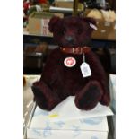A BOXED STEIFF LIMITED EDITION ALPACA TEDDY BEAR, No.038754, from 2009, dark red, limited edition