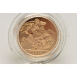 ROYAL MINT FULL GOLD PROOF SOVEREIGN COIN QUEEN ELIZABETH II 1985, .916 fine, 7.98 gram, 22.05mm,