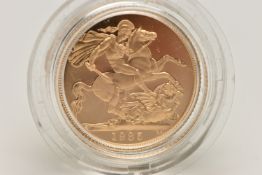 ROYAL MINT FULL GOLD PROOF SOVEREIGN COIN QUEEN ELIZABETH II 1985, .916 fine, 7.98 gram, 22.05mm,