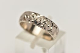 AN 18CT WHITE GOLD BAND RING, wide textured band, approximate band width 5.6mm, hallmarked 18ct