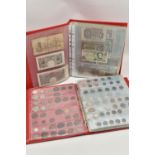 TWO ALBUMS OF COINS, STAMPS, BANKNOTES, ETC, to include an album 1 Four Sheets of WWII Related