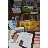 FIVE BOXES OF BOOKS, DVDS, VIDEO CASSETTES, SQUASH EPHEMERA, to include a quantity of 1970's 'The