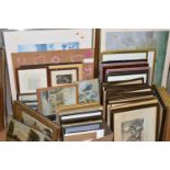 A QUANTITY OF PAINTINGS AND PRINTS ETC, to include early 20th century oils and a watercolour