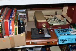 TWO VINTAGE SUITCASES, TURNTABLE AND TAPE CASSETTE RECORDER, comprising a Fidelity 'Monarch' potable