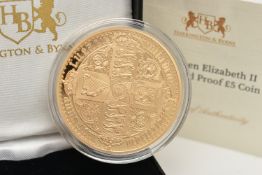 A BOXED 2012 QUEEN ELIZABETH II GOTHIC GOLD PROOF FIVE POUND COIN